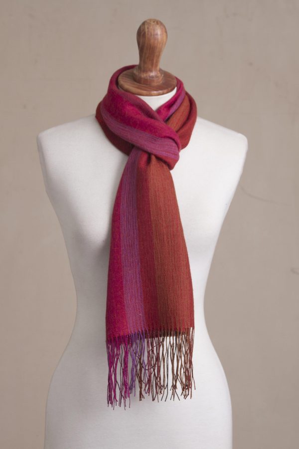 Blazing Trails Warm Red-Orange Baby Alpaca and Pima Cotton Scarf Online