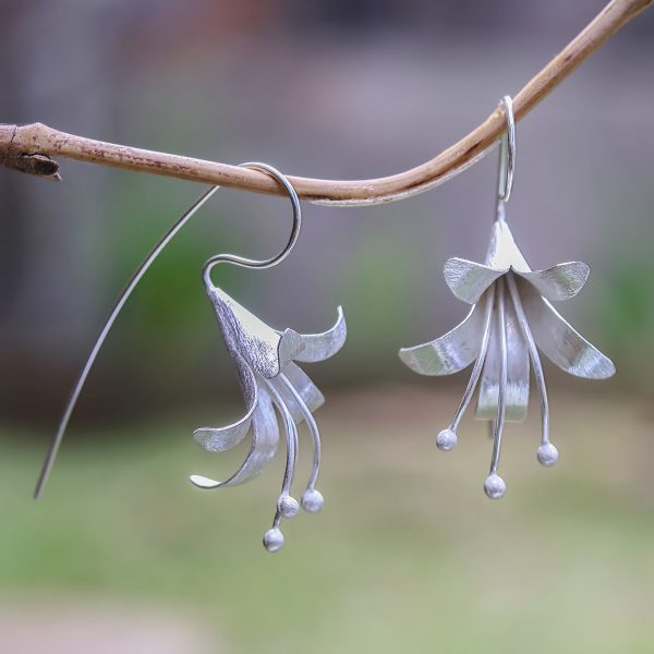 Bloom Time Handcrafted Floral Sterling Silver Drop Earrings from Bali For Cheap