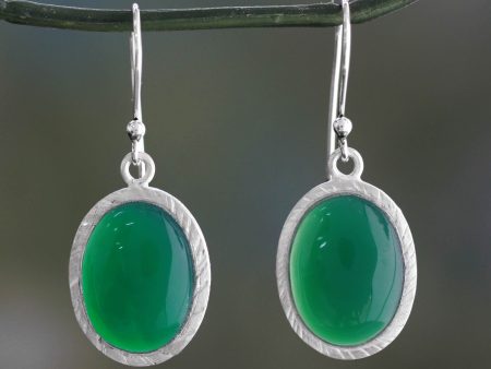 Woodland Dew Enhanced Green Onyx and Sterling Silver Earrings For Discount