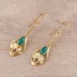 Bejeweled Rain Drops Gold Plated Green Onyx and Cubic Zirconia Dangle Earrings For Sale