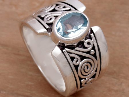 Blue Karma Artisan Crafted Sterling Silver Wide Ring with Blue Topaz Fashion