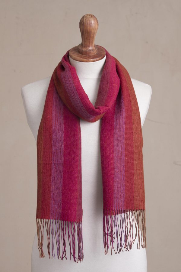 Blazing Trails Warm Red-Orange Baby Alpaca and Pima Cotton Scarf Online