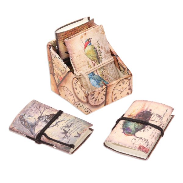 Birds of Time Bird Motif Paper Journals from India (Set of 4) For Discount