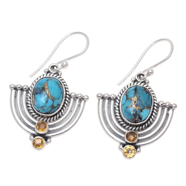 Blue Flame Citrine and Blue Composite Turquoise Dangle Earrings Fashion