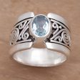 Blue Karma Artisan Crafted Sterling Silver Wide Ring with Blue Topaz Fashion