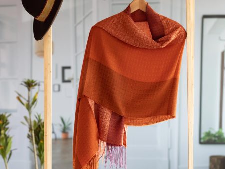 Blazing Warmth Handwoven Red and Orange Baby Alpaca Blend Shawl from Peru Supply