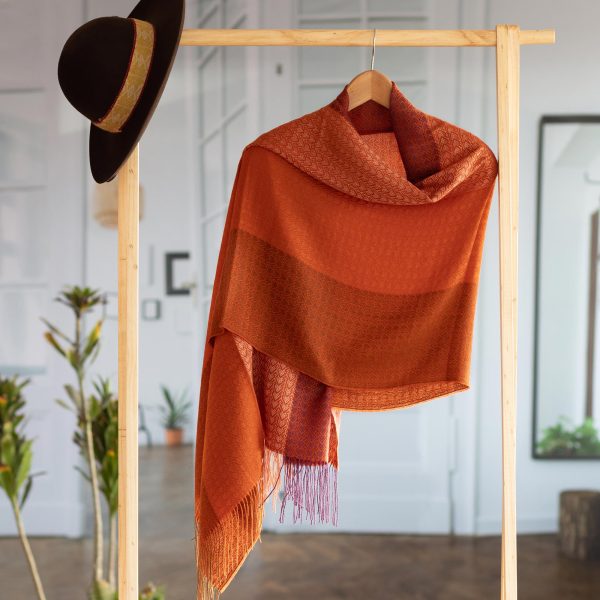 Blazing Warmth Handwoven Red and Orange Baby Alpaca Blend Shawl from Peru Supply