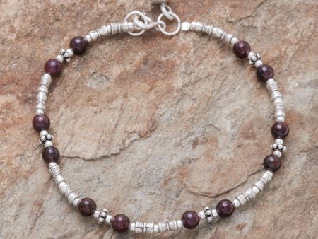 Antique Hill Tribe Hill Tribe Garnet Beaded Bracelet from Thailand Hot on Sale