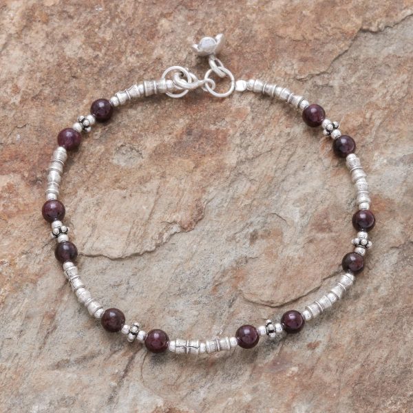 Antique Hill Tribe Hill Tribe Garnet Beaded Bracelet from Thailand Hot on Sale