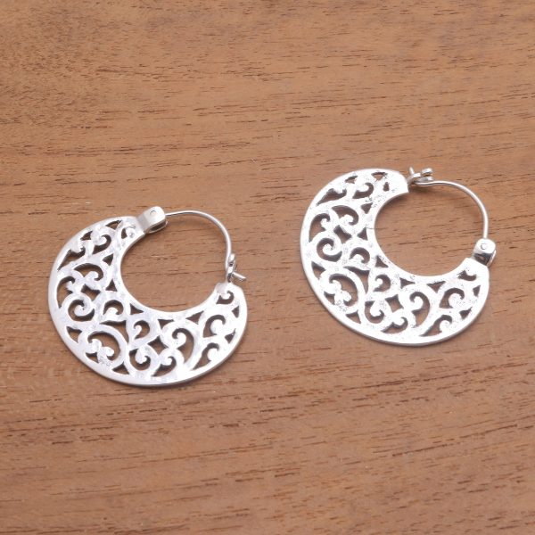 Beautiful Curves Openwork Sterling Silver Hoop Earrings from Bali Fashion