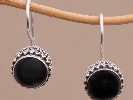 Beauteous Onyx and Sterling Silver Drop Earrings Handmade in Bali Hot on Sale