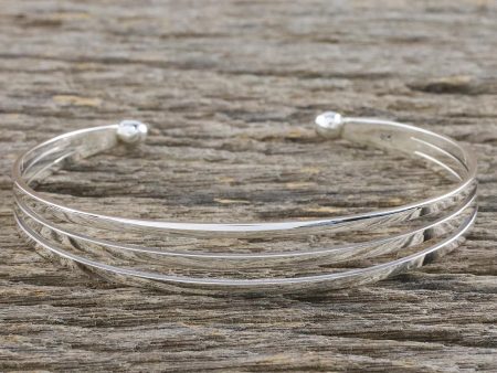 Aligned Trio Sterling Silver Wire Narrow Cuff Bracelet Discount