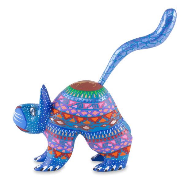 Blue Cat Greeting Mexican Alebrije Cat Sculpture For Cheap