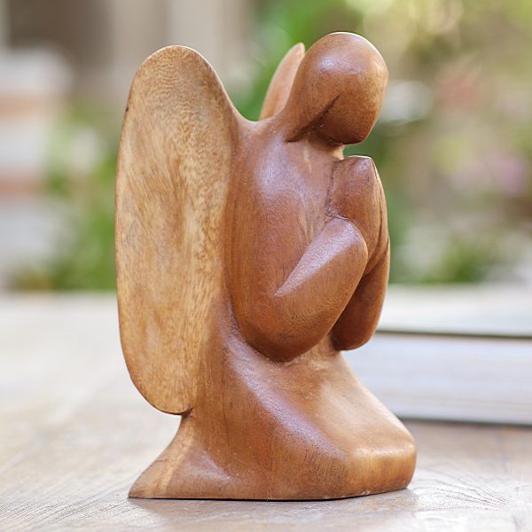 Angelic Prayer Praying Angel Suar Wood Hand Carved Statuette Cheap