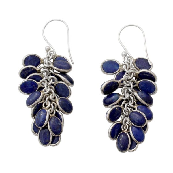 Blue Intuition Lapis Lazuli Clusters in Handmade Sterling Silver Earrings For Cheap