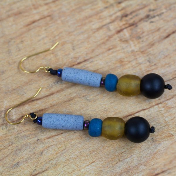 Authentic Ghana Recycled Glass and Plastic Beaded Dangle Earrings For Cheap