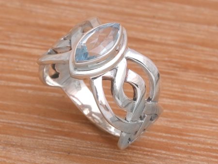 Aurora Wave Blue Topaz and Sterling Silver Cocktail Ring from Bali For Cheap