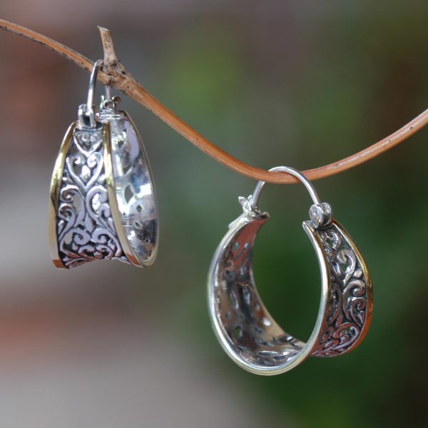 Between Sunlight Gold Accented Sterling Silver Hoop Earrings from Bali Online