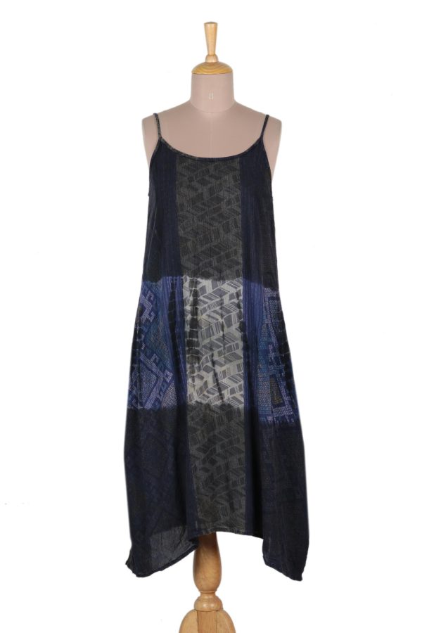 Blue Fusion Blue and Taupe Women s Rayon Sundress Hot on Sale