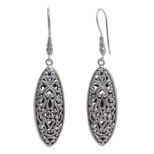 Asmat Shield Sterling Silver Oval Shape Dangle Earrings from Indonesia Cheap