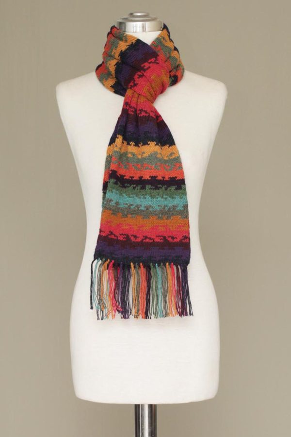 Andean Twilight Alpaca Wool Striped Scarf from Peru Online now