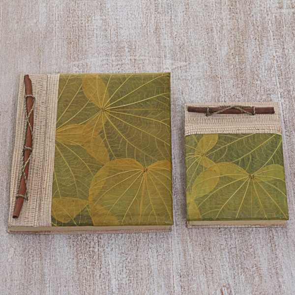 Autumn Spirit in Olive Handcrafted Pair of Rice Paper Notebooks from Indonesia Online Hot Sale