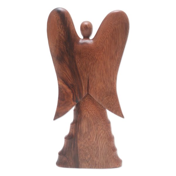 Angel in Heaven Hand Carved Suar Wood Angel Statuette For Sale