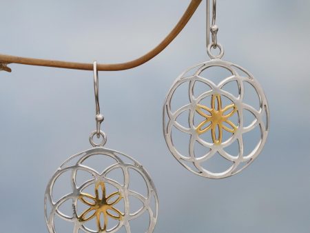 Blooms of Life Indonesian Sterling Silver and Gold Plated Dangle Earrings Online now