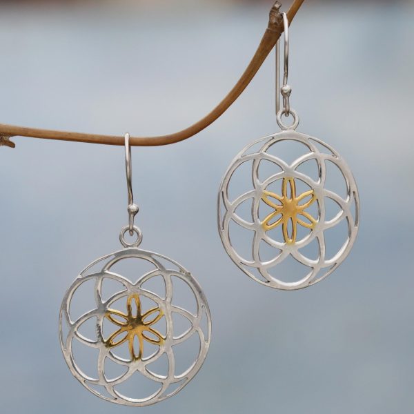 Blooms of Life Indonesian Sterling Silver and Gold Plated Dangle Earrings Online now