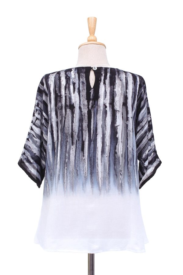 Black Rain Black and White Cotton Batik Blouse Online Hot Sale