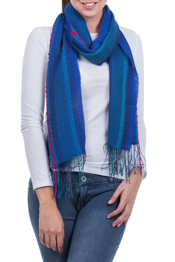 Altiplano Sky Woven Baby Alpaca Blend Scarf from Peru Discount