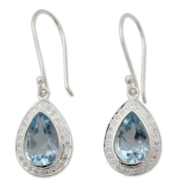 Azure Dewdrop Sterling Silver and 3 ct Blue Topaz Dangle Earrings Cheap