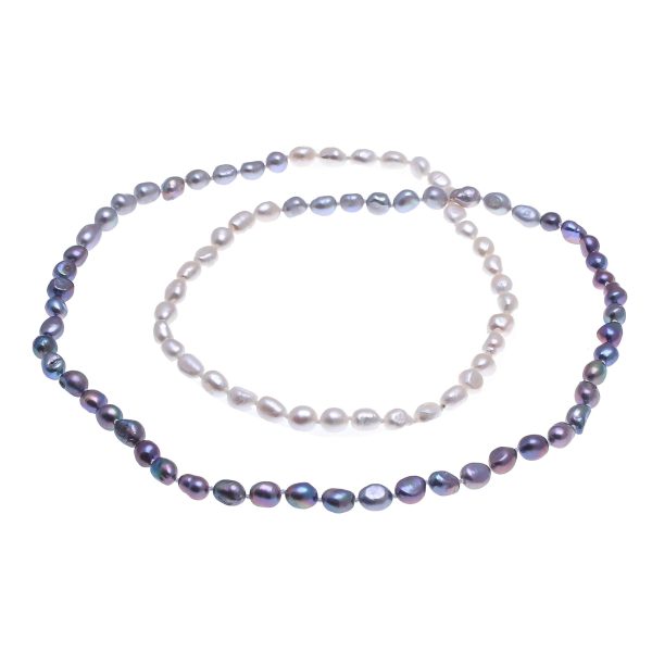 Blissful Woman in Grey Cultured Pearl Beaded Long Necklace in Grey from Thailand Online