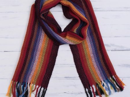 Andean Rainbow Rainbow 100% Alpaca Striped Scarf from Peru For Sale