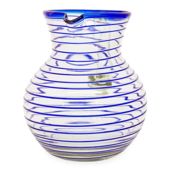 Blue Spiral Mexican Handblown Recycled Glass Blue Stripe Pitcher Online