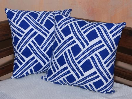 Bedeg in Bali Pair of Blue and White Cotton Cushion Covers from Bali Discount