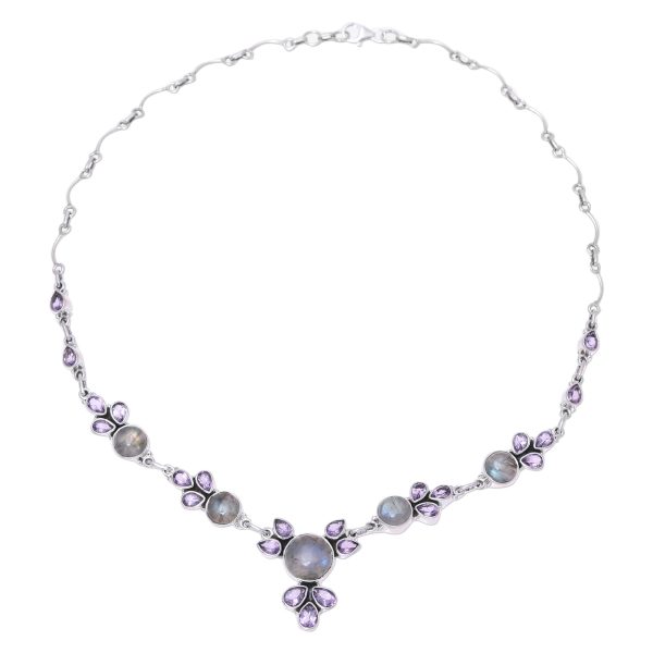 Aurora Blossom Amethyst and Labradorite Pendant Necklace from India Online Sale