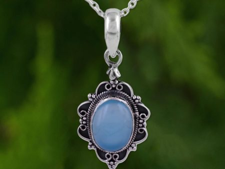 Blue Damsel Oval Shaped Chalcedony and Sterling Silver Pendant Necklace Supply