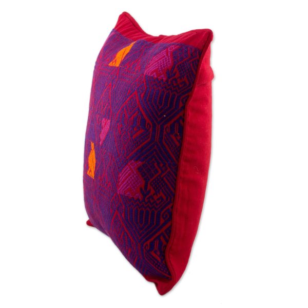 Birds in Color Handwoven Maya Backstrap Loom Red and Purple Cushion Cover Hot on Sale