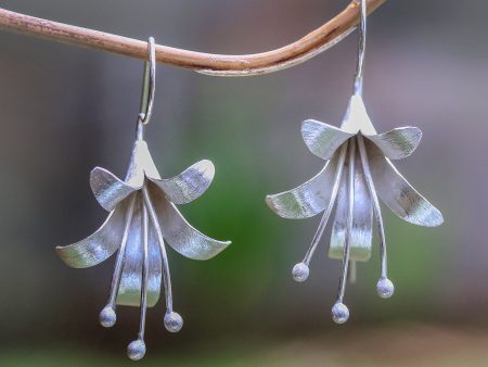 Bloom Time Handcrafted Floral Sterling Silver Drop Earrings from Bali For Cheap