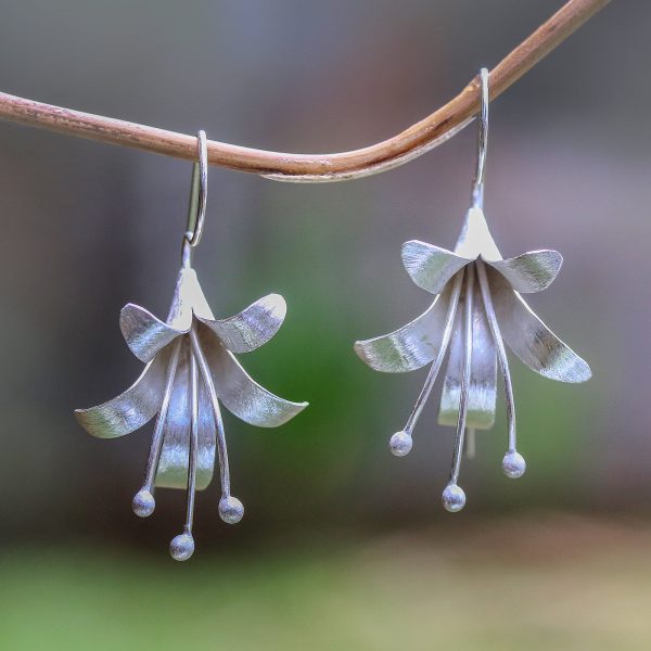 Bloom Time Handcrafted Floral Sterling Silver Drop Earrings from Bali For Cheap