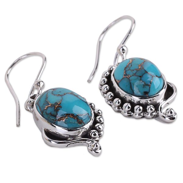 Blue Indian Paisley Handcrafted Composite Turquoise Sterling Silver Earrings on Sale