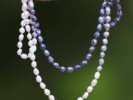 Blissful Woman in Grey Cultured Pearl Beaded Long Necklace in Grey from Thailand Online