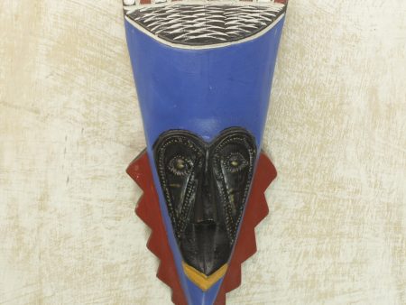 A Wealthy Man Brass Inlay Blue African Mask Hand Carved of Wood Online Sale