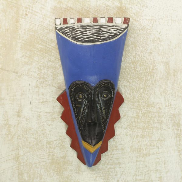 A Wealthy Man Brass Inlay Blue African Mask Hand Carved of Wood Online Sale