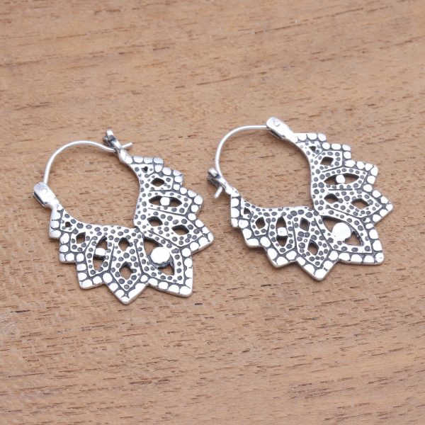 Beautiful Pattern Patterned Sterling Silver Hoop Earrings from Bali For Discount