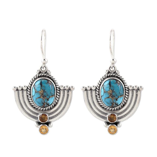 Blue Flame Citrine and Blue Composite Turquoise Dangle Earrings Fashion