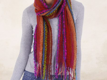 Bohemian Rainbow Hand Woven Alpaca Blend Striped Multicolored Scarf from Peru Online now