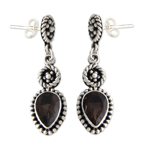 Balinese Jackfruit Unique Sterling Silver and Smoky Quartz Earrings Discount