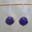 Alluring Speckles Lapis Lazuli and Sterling Silver Dangle Earrings from India For Cheap